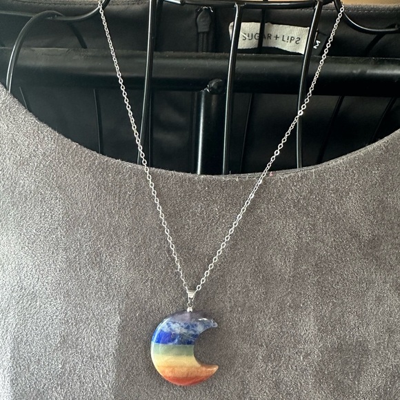 Chakra Moon Pendant Necklace on Silver Copper Chain - Picture 12 of 13